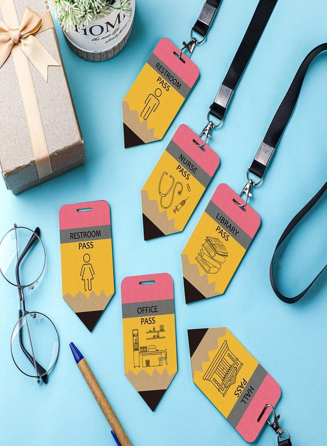 Sabary 6 Sets Hall Pass Lanyards and School Passes Set for Classrooms Wooden Bathroom Classroom Must Haves for Restroom, Library, Office and Nurse School Teacher Supplies Gift(Classic,Pencil) - Image 4