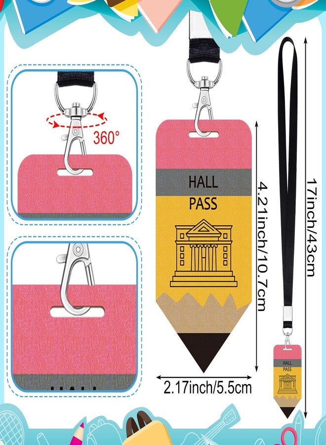 Sabary 6 Sets Hall Pass Lanyards and School Passes Set for Classrooms Wooden Bathroom Classroom Must Haves for Restroom, Library, Office and Nurse School Teacher Supplies Gift(Classic,Pencil) - Image 2