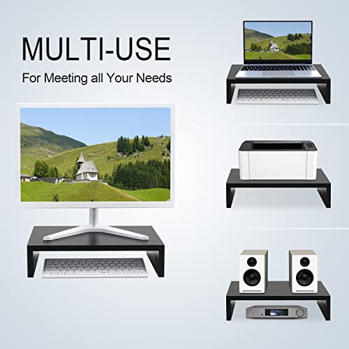 TEAMIX 14.2 inch Monitor Stand Riser, Wood Monitor Riser with Storage for Desk Small Monitor Stand TV/Screen/PC/Laptop Riser Computer Stand Desktop Shelf (Black-14.2 inch) - Image 2