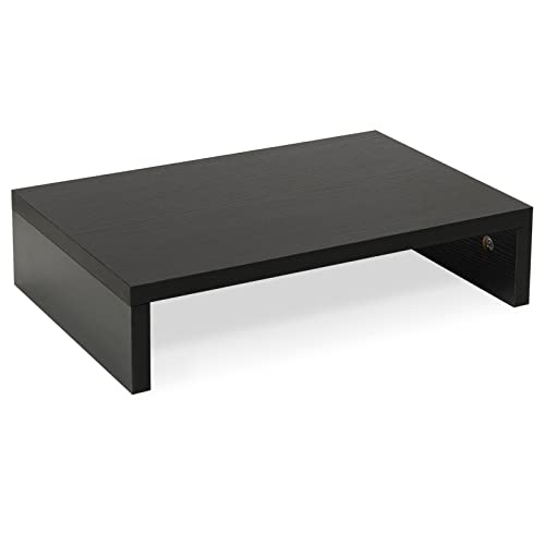 TEAMIX 14.2 inch Monitor Stand Riser, Wood Monitor Riser with Storage for Desk Small Monitor Stand TV/Screen/PC/Laptop Riser Computer Stand Desktop Shelf (Black-14.2 inch) - Image 1