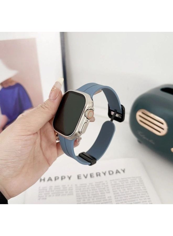 Generic For Iwatch10 For Apple Watch For Applewatch987654 Square Buckle Folding Magnetic Silicone Tape Ultra-Color:Ins [square Buckle Folding Magnetic Silicone] High-grade Blue-42mm (iwatch 123 Generation)  - Image 1