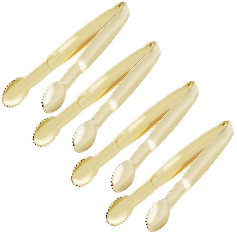 HINMAY Mini Serving Tongs 4Inch Sugar Cube Tongs Appetizer Tongs Set of 4 Gold