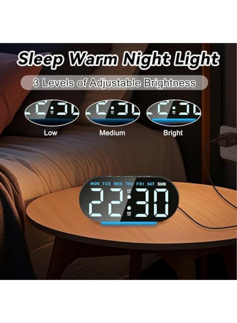 SYOSI Digital Alarm Clock for Bedroom, Dual Alarms and Snooze Function for Heavy Sleepers Adults, 7.09'' Large LED Display with 12/24 H, Week, Date, Temperature, Memory Function, USB Charging Port (Black) - Image 4