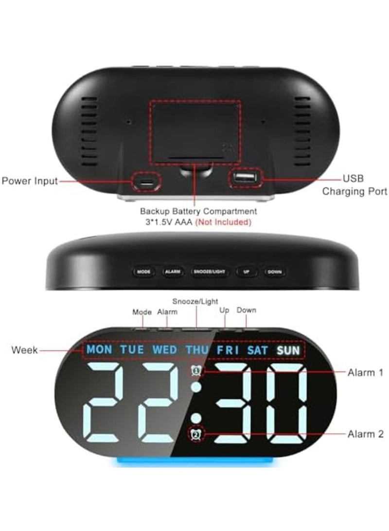 SYOSI Digital Alarm Clock for Bedroom, Dual Alarms and Snooze Function for Heavy Sleepers Adults, 7.09'' Large LED Display with 12/24 H, Week, Date, Temperature, Memory Function, USB Charging Port (Black) - Image 3