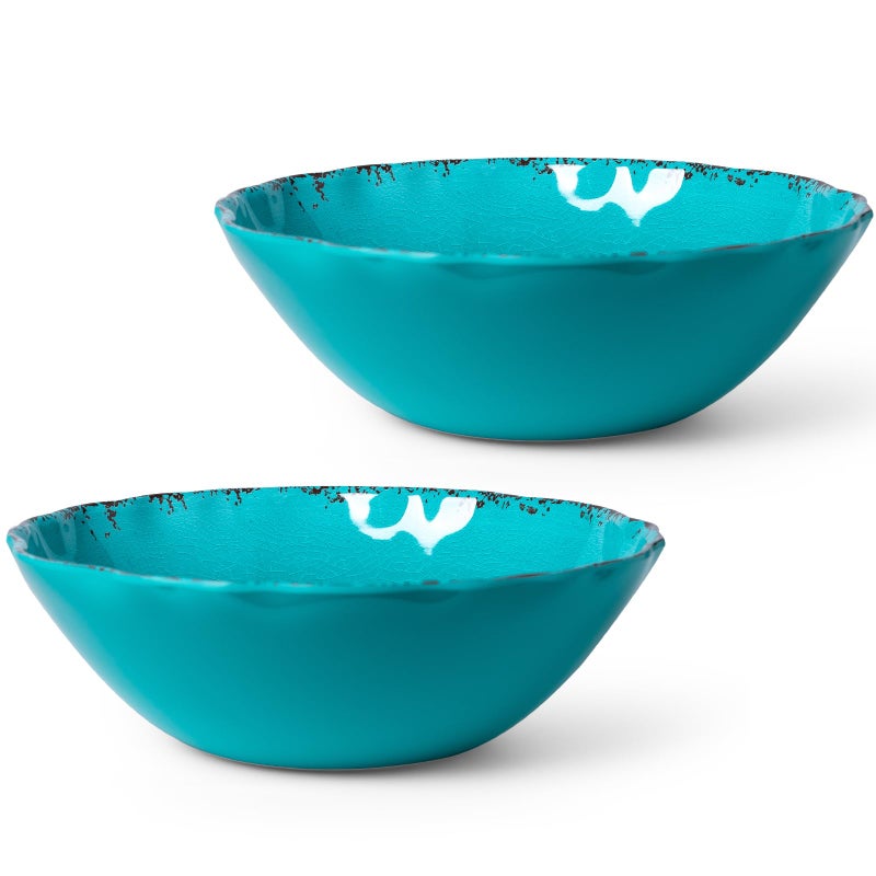 LEHAHA Vintage Melamine Salad Bowls Set, 2 pieces 130 OZ Large Pasta Bowls and Mixing Bowls, 12 inches Chip resistant Large Serving Bowls for Entertaining, Dishwasher Safe, Tealâ€¦ - Image 2