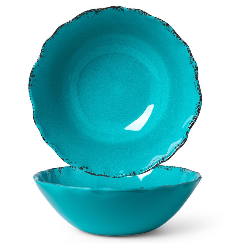 LEHAHA Vintage Melamine Salad Bowls Set, 2 pieces 130 OZ Large Pasta Bowls and Mixing Bowls, 12 inches Chip resistant Large Serving Bowls for Entertaining, Dishwasher Safe, Tealâ€¦ - Image 1