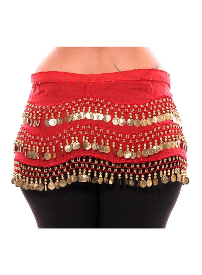 Vritraz VRITRAZ Women's Chiffon Belly Dance Hip Scarf Waistband Belt Skirt with128 Ringy Golden Coins 128 Red  - Image 3