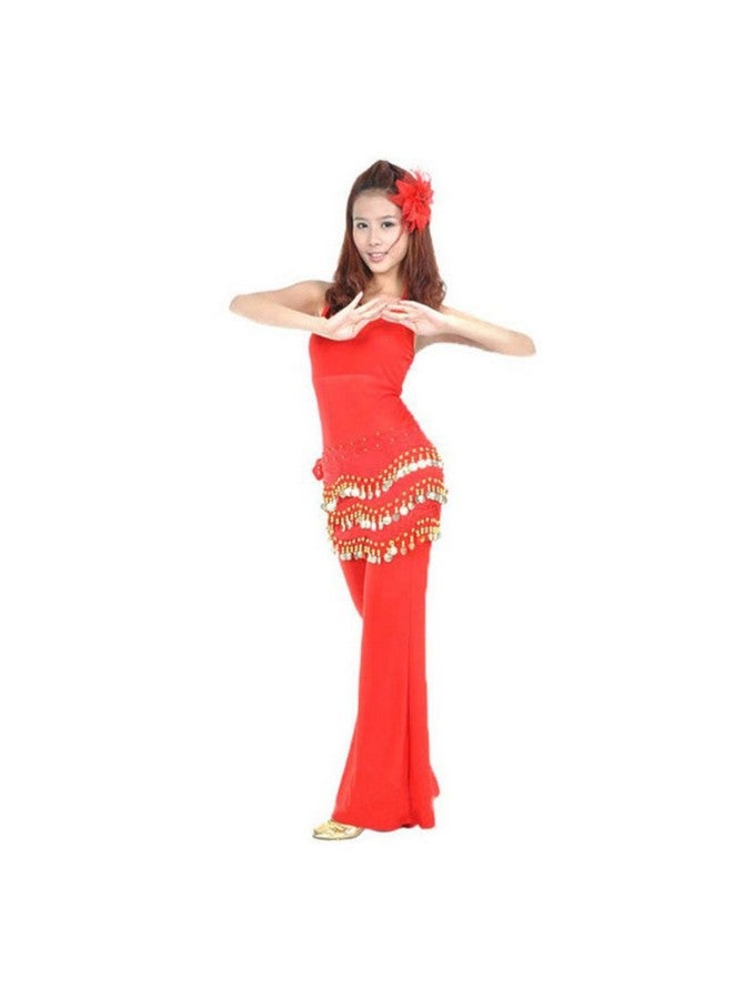 Vritraz VRITRAZ Women's Chiffon Belly Dance Hip Scarf Waistband Belt Skirt with128 Ringy Golden Coins 128 Red  - Image 5