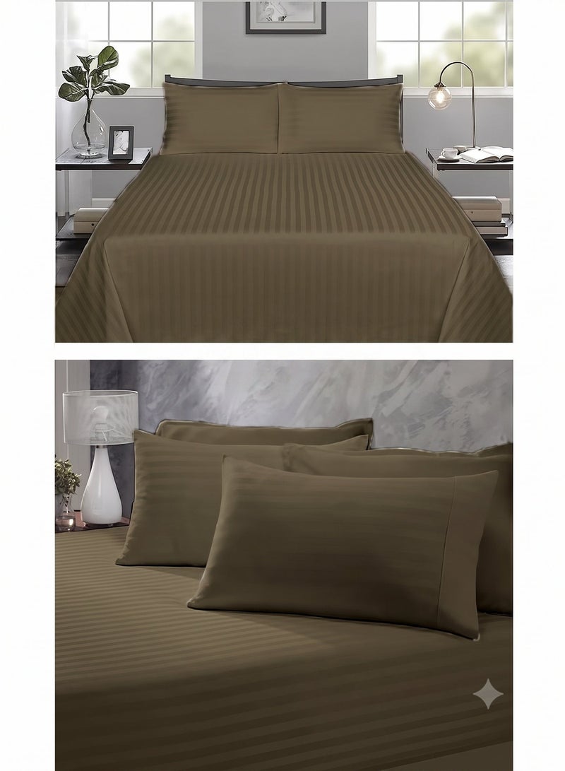 ZEESQUARE 3 PCS Olive Green Stripe Flat Bed Sheet Set – Premium Soft Microfiber Bedding Set with 1 Flat Bed Sheet & 2 Pillow Covers | Hotel Collection Wrinkle Resistant Bedding for Home, Hotel & Guest Room - Image 2