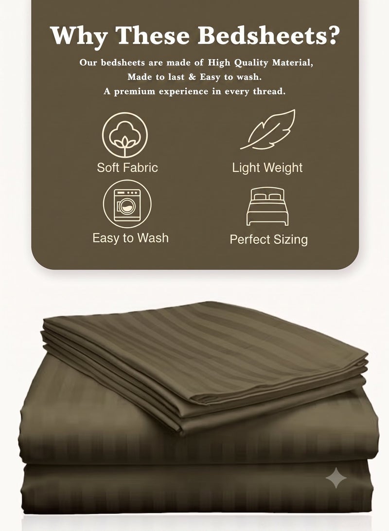ZEESQUARE 3 PCS Olive Green Stripe Flat Bed Sheet Set – Premium Soft Microfiber Bedding Set with 1 Flat Bed Sheet & 2 Pillow Covers | Hotel Collection Wrinkle Resistant Bedding for Home, Hotel & Guest Room - Image 3