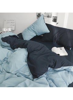 INFOSUN Duvet Cover Set Single Size 4 Pcs, Include 1 Quilt Cover 150 x 200cm & 2 Pillow Cases 48 x 74cm & 1 Bedsheet 235 x 250cm, Super Soft Quality Cotton Bedding Set, NO Comforter - Locke Blue  - Image 2
