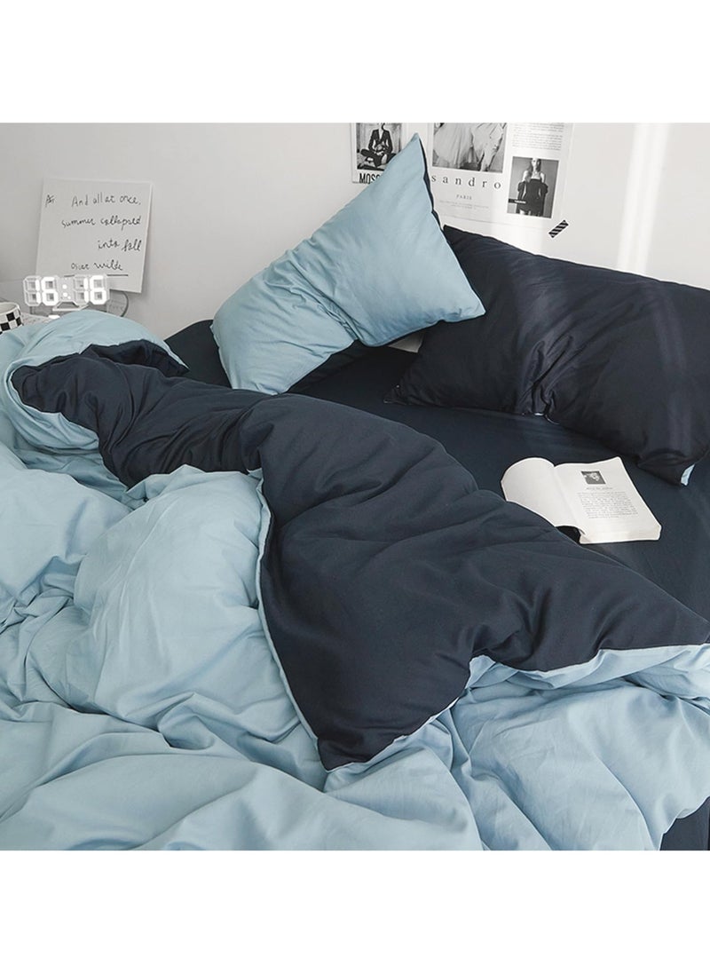 INFOSUN - Duvet Cover Set Single Size 4 Pcs, Include 1 Quilt Cover 150 x 200cm & 2 Pillow Cases 48 x 74cm & 1 Bedsheet 235 x 250cm, Super Soft Quality Cotton Bedding Set, NO Comforter - Locke Blue - Image 1