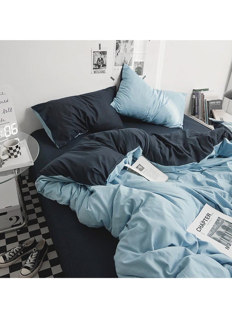 INFOSUN - Duvet Cover Set Single Size 4 Pcs, Include 1 Quilt Cover 150 x 200cm & 2 Pillow Cases 48 x 74cm & 1 Bedsheet 235 x 250cm, Super Soft Quality Cotton Bedding Set, NO Comforter - Locke Blue - Image 1