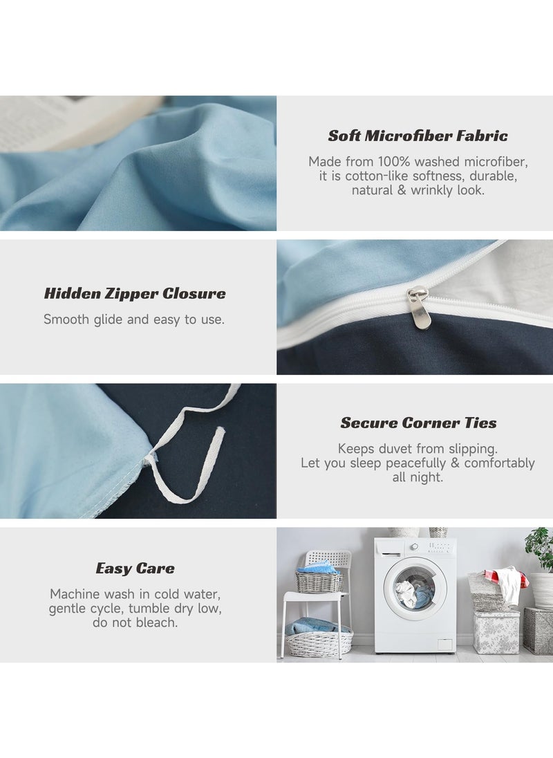 INFOSUN - Duvet Cover Set Single Size 4 Pcs, Include 1 Quilt Cover 150 x 200cm & 2 Pillow Cases 48 x 74cm & 1 Bedsheet 235 x 250cm, Super Soft Quality Cotton Bedding Set, NO Comforter - Locke Blue - Image 1