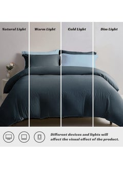 INFOSUN Duvet Cover Set Single Size 4 Pcs, Include 1 Quilt Cover 150 x 200cm & 2 Pillow Cases 48 x 74cm & 1 Bedsheet 235 x 250cm, Super Soft Quality Cotton Bedding Set, NO Comforter - Locke Blue  - Image 5