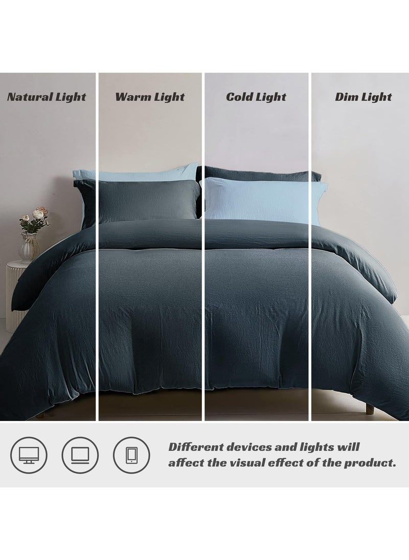 INFOSUN - Duvet Cover Set Single Size 4 Pcs, Include 1 Quilt Cover 150 x 200cm & 2 Pillow Cases 48 x 74cm & 1 Bedsheet 235 x 250cm, Super Soft Quality Cotton Bedding Set, NO Comforter - Locke Blue - Image 1