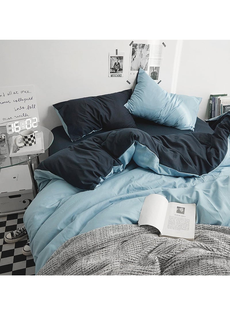 INFOSUN - Duvet Cover Set Single Size 4 Pcs, Include 1 Quilt Cover 150 x 200cm & 2 Pillow Cases 48 x 74cm & 1 Bedsheet 235 x 250cm, Super Soft Quality Cotton Bedding Set, NO Comforter - Locke Blue - Image 1