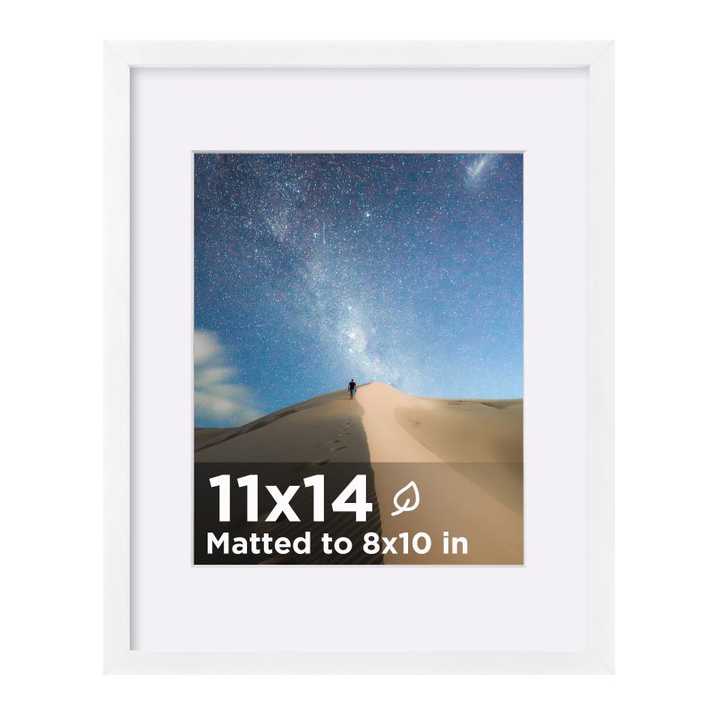 KINLINK 11x14 Picture Frame White Wooden 14x11 Photo Frames with Plexiglass for 8x10 Picture with Mat or 11x14 Without Mat 11 x 14 Frame for Art Collage Gallery Wall and Tabletop Display