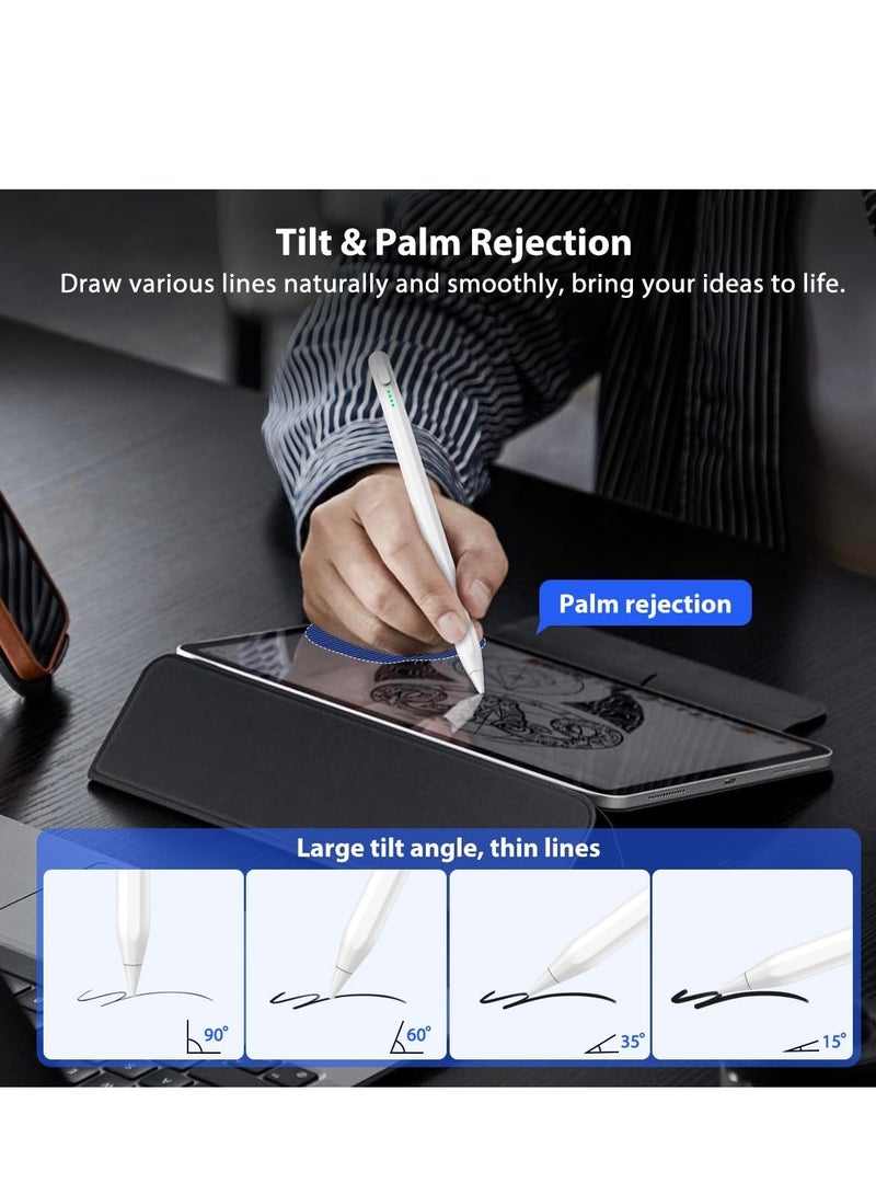 Stylus Pen for iPad with Tilt Precision with Palm Rejection Technology for iPro 2018-2024 13-11-12.9 inch 10-9-8-7-6 Air 11 13 M2-6-5-4-3 Mini 5-6 White for iPad 10th-9th-8th-7th Generation - Image 4