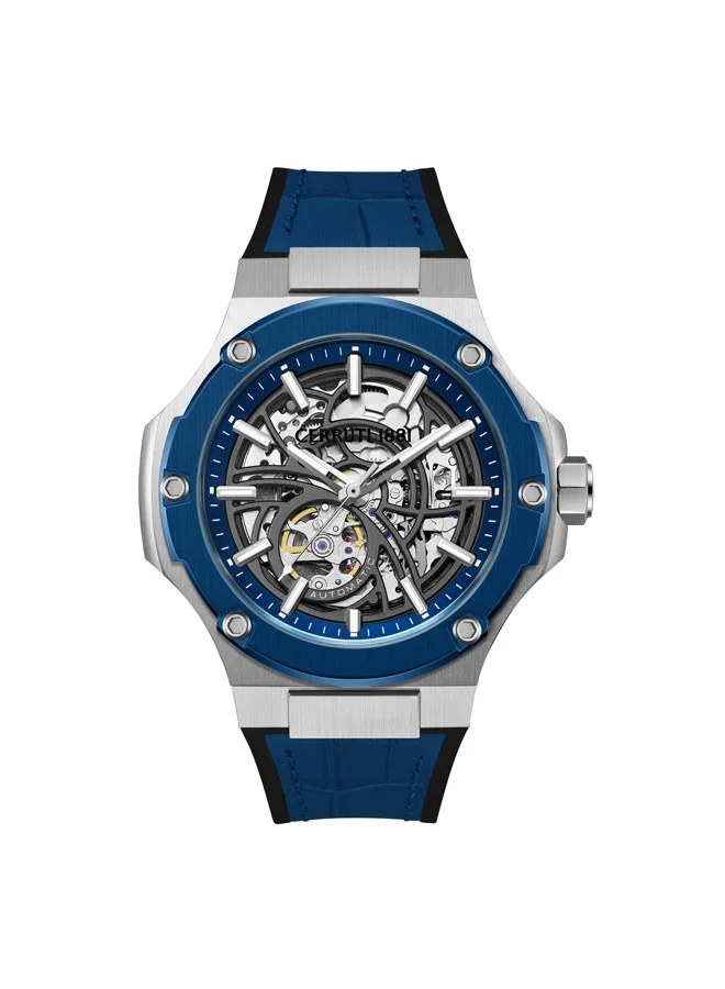 CERRUTI 1881 Lucardo Blue-Gunmetal Dial, Silicone-Leather Strap, Automatic Watch for Men, 49mm