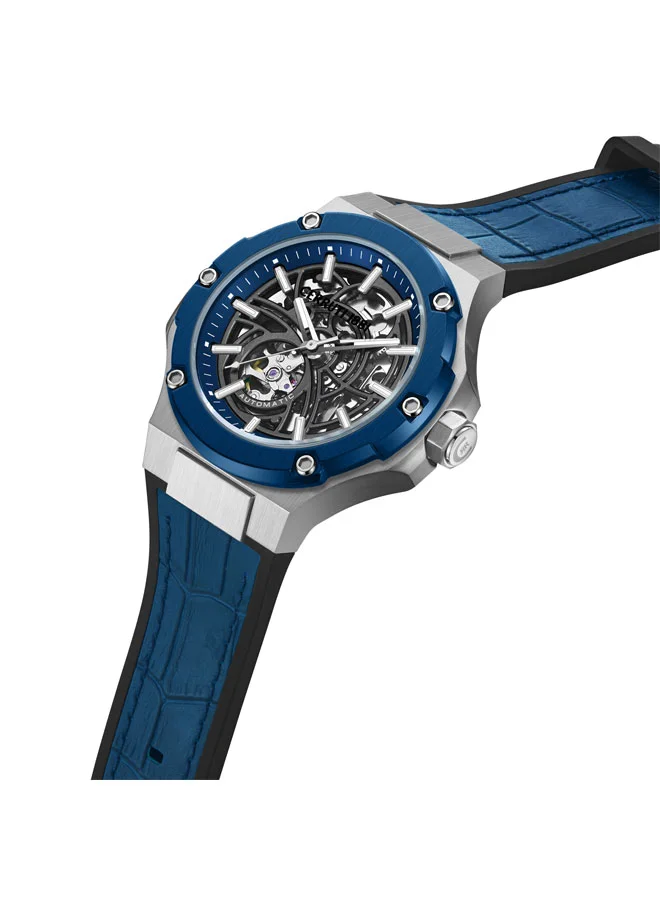 CERRUTI 1881 Lucardo Blue-Gunmetal Dial, Silicone-Leather Strap, Automatic Watch for Men, 49mm