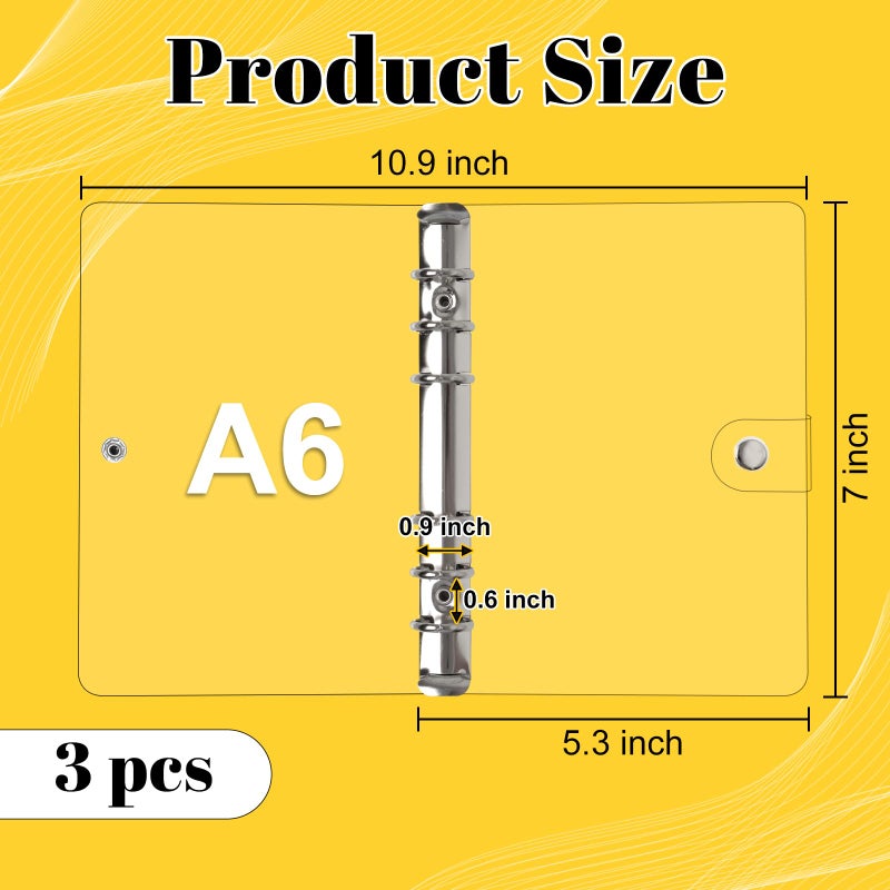 SBYURE 3 Pack A6 Clear PVC Binder Transparent Soft 6 Ring Binders Notebook Cover A6 Binder for Refillable Notebook, School, Office, Meeting - Image 2