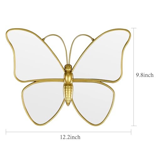 Wartter Decorative Butterfly Wall Mirror with Gold Plastic Frame (12.2 x 9.8 inch) - Image 2