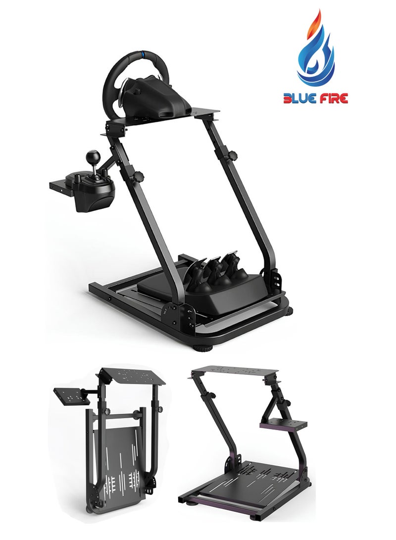 BlueFire Foldable Racing Simulator Cockpit Stand – Heavy-Duty Steel Frame with Adjustable Ergonomic Design for Logitech, Thrustmaster, Fanatec, PXN – Universal Wheel, Pedal & Shifter Mount Compatible with PC, PS5, PS4, Xbox Series X/S – Space-Saving for Home & Esports - Image 1