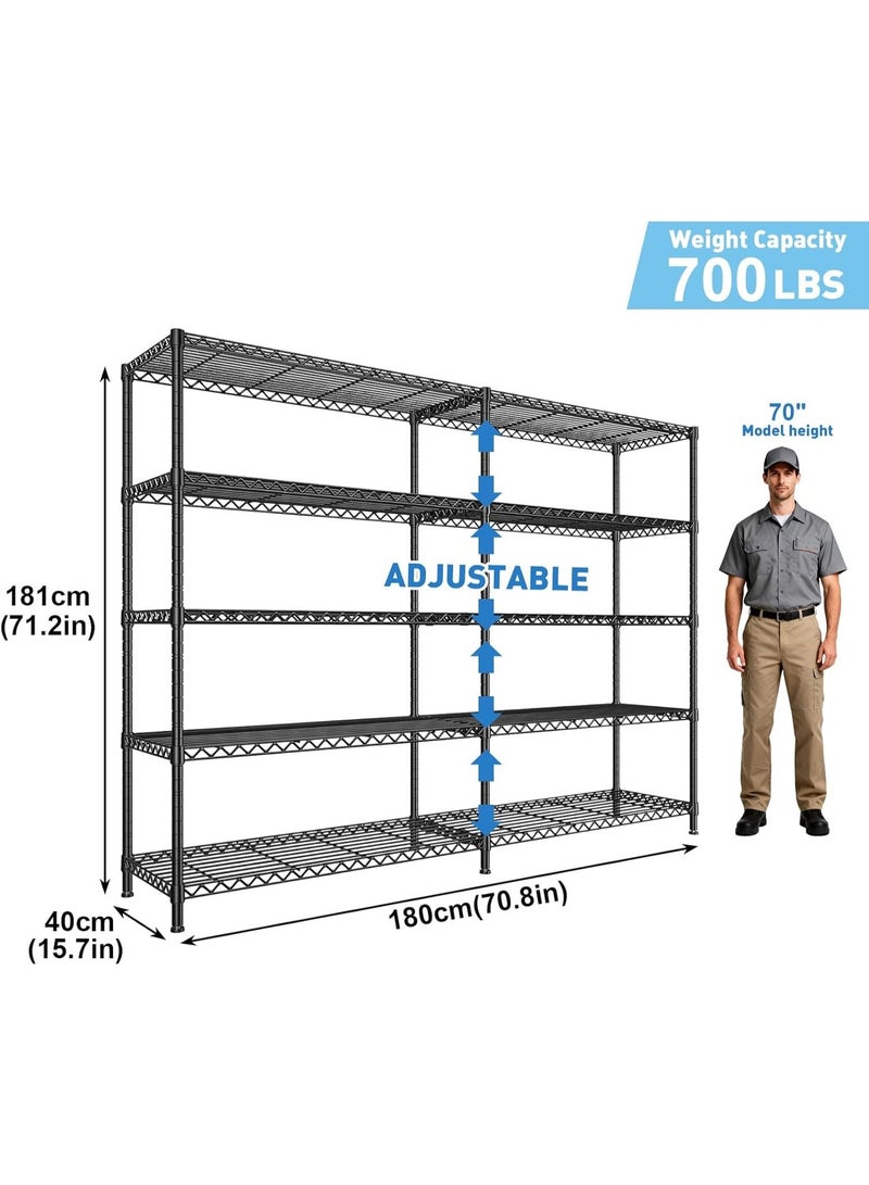 Forthcan 70.8''W Storage Shelves 5 Tier Wire Shelving Unit Storage Rack Adjustable Metal Shelves for Kitchen, Pantry, Warehouse, Basement, Dorm (70.8''W) - Image 2