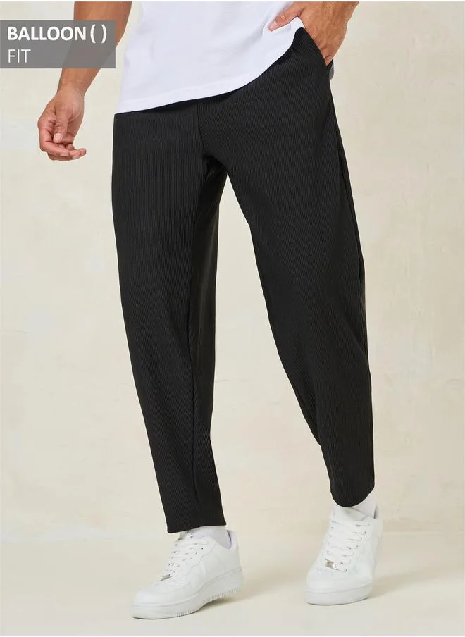 Styli Premium Ottoman Plisse Knit Balloon Fit Pants
