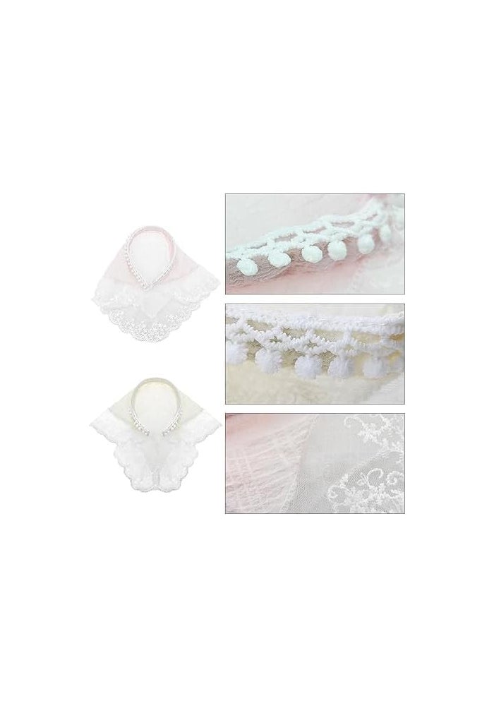 2 Pcs Lace Hair Scarf Headbands for Women - Beige Lace + Pink - Image 3