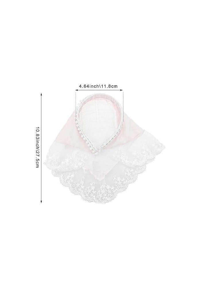 2 Pcs Lace Hair Scarf Headbands for Women - Beige Lace + Pink - Image 2