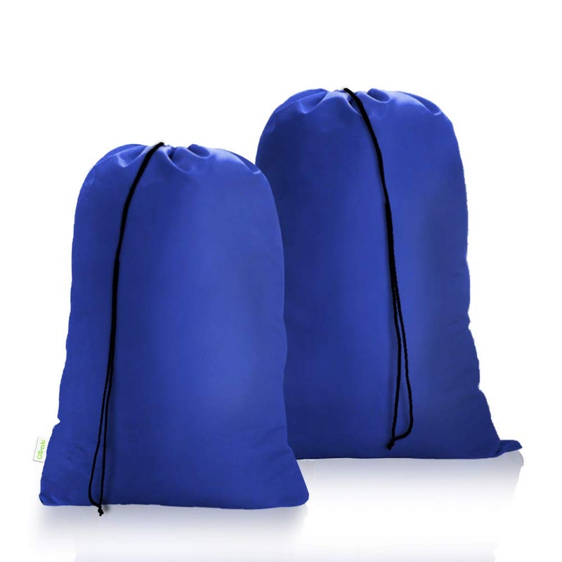 أكياس غسيل OTraki 2 عبوة 24x32 بوصة بطانة سلة غسيل ثقيلة الوزن حقيبة غسيل متوسطة بسحاب للأغراض القذرة قابلة للغسل في الغسالة أكياس تخزين الغسيل للكلية المنزلية السكنية زرقاء