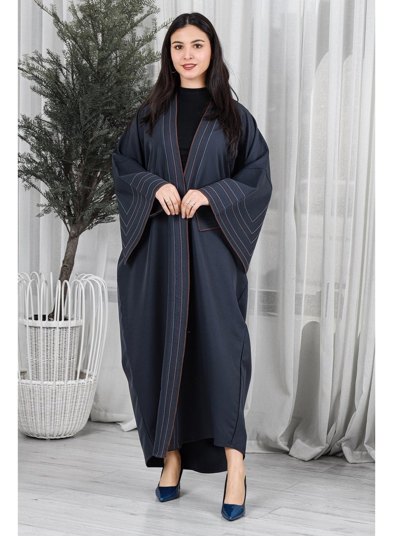 MyesuQ Gray abaya with colored threads on the collar and sleeves - Image 1