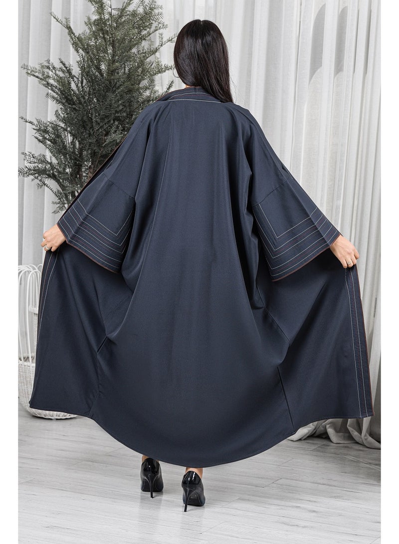 MyesuQ Gray abaya with colored threads on the collar and sleeves - Image 3