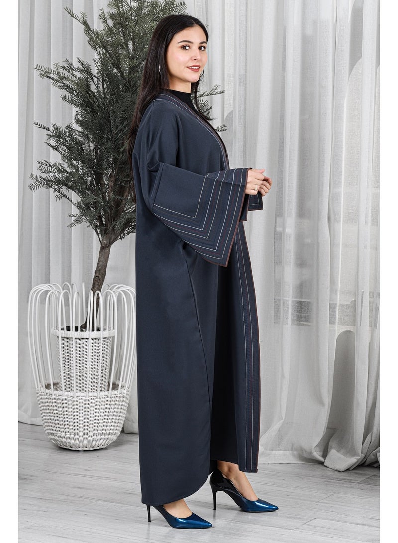 MyesuQ Gray abaya with colored threads on the collar and sleeves - Image 2