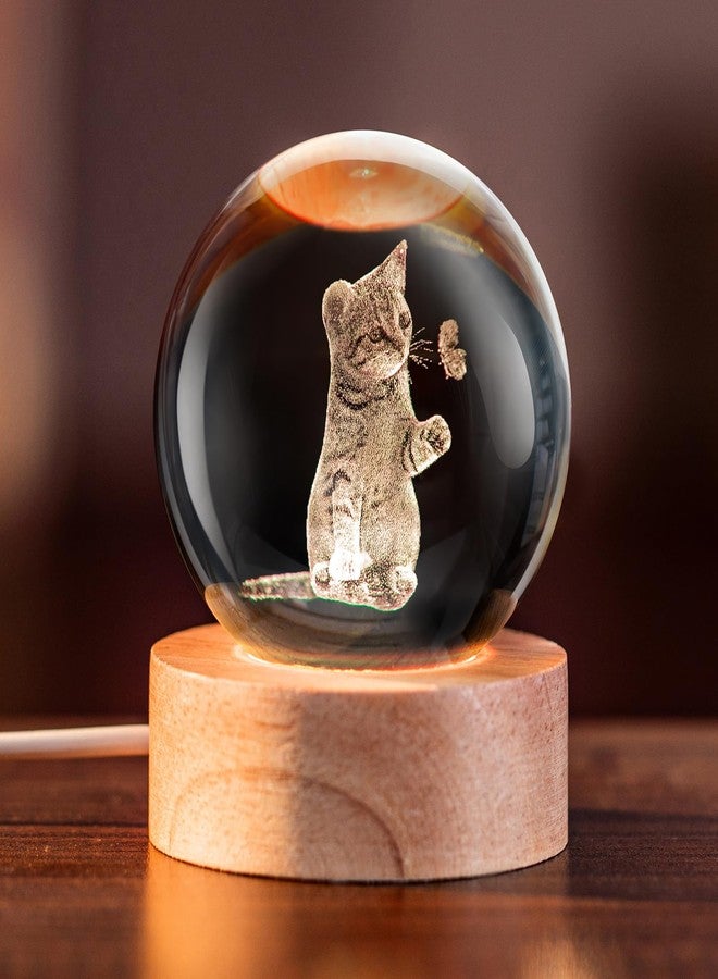 IFOLAINA 3D Cat Crystal Ball Gifts Ideas for Girlfriend Wife Mom Couple Her Cat Lovers Presents for Women Birthday Decorative Crystal Sphere Decor Lamp - Image 1