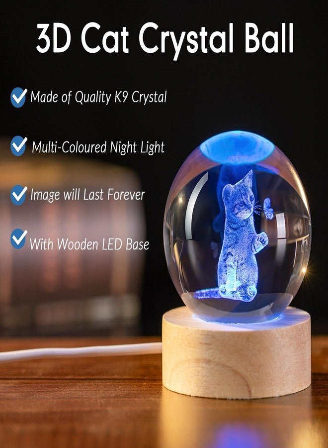 IFOLAINA 3D Cat Crystal Ball Gifts Ideas for Girlfriend Wife Mom Couple Her Cat Lovers Presents for Women Birthday Decorative Crystal Sphere Decor Lamp - Image 2