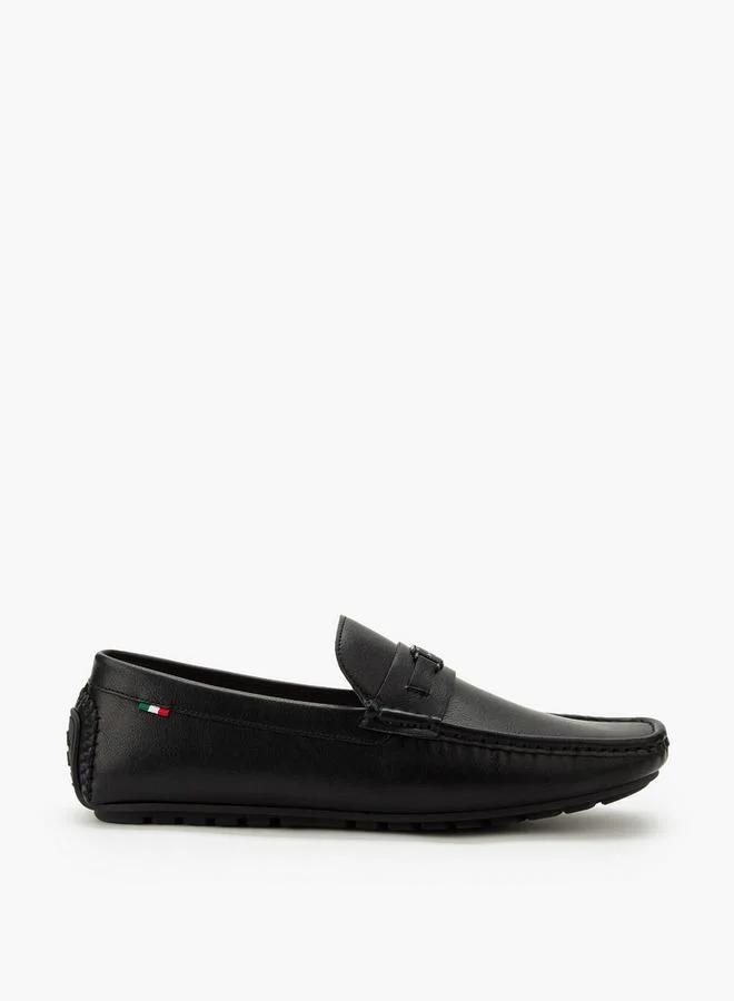 Renzo Ruganni BLACK Men Logo Accent Slip-On Loafers for Men | Best Price UAE