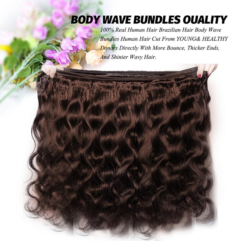 ALLRUN 16 18 20 Inch Brown Human Hair Bundles Body Wave 3 Pcs - 100% Unprocessed Brazilian Virgin Hair Extensions Chocolate Brown Bundles Human Hair 4# Color (12A) - Image 5