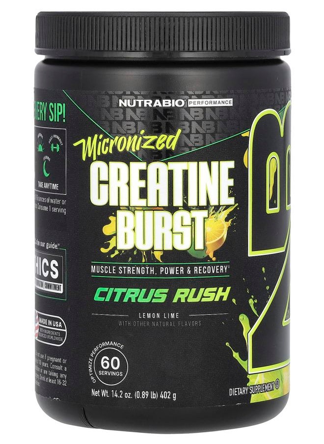 NutraBio Micronized Creatine Burst Citrus Rush Lemon Lime 0.89 lb (402 g) 