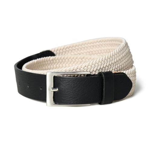MaheTri Braided Canvas Stretchable Leather Belt, Premium Woven fabric Adjustable & Hole Free Belt for Men & Women (Black, Brown, Cream Black, Cream Brown) (Cream Black, 42"-44" Waist Adjustable) - Image 3