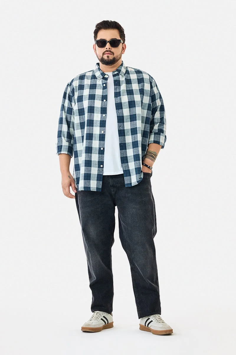 سنيتش قميص كاروهات مقاس كبير من مزيج الكتان