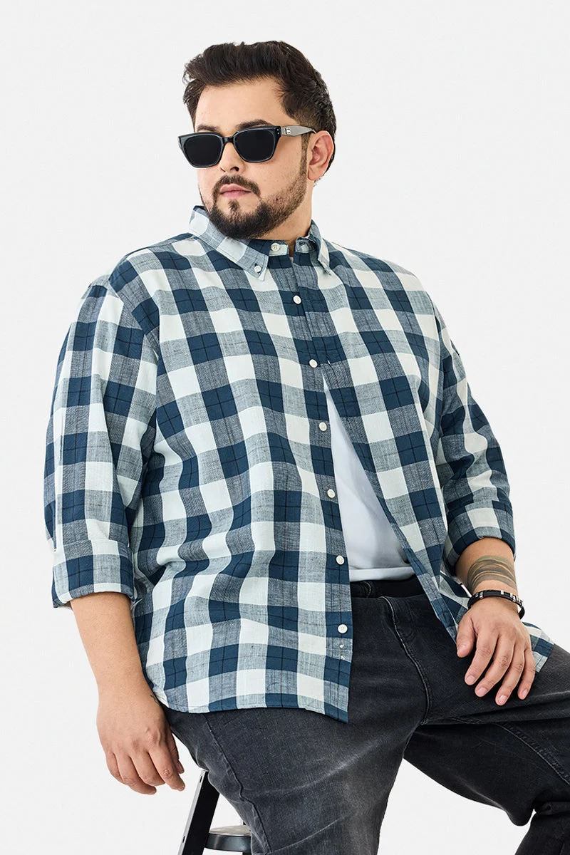 SNITCH Linen Blend Checks Plus Size Shirt