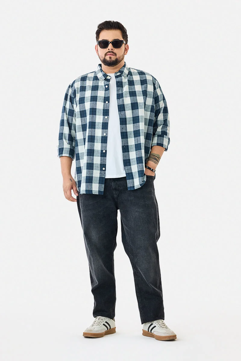 SNITCH Linen Blend Checks Plus Size Shirt