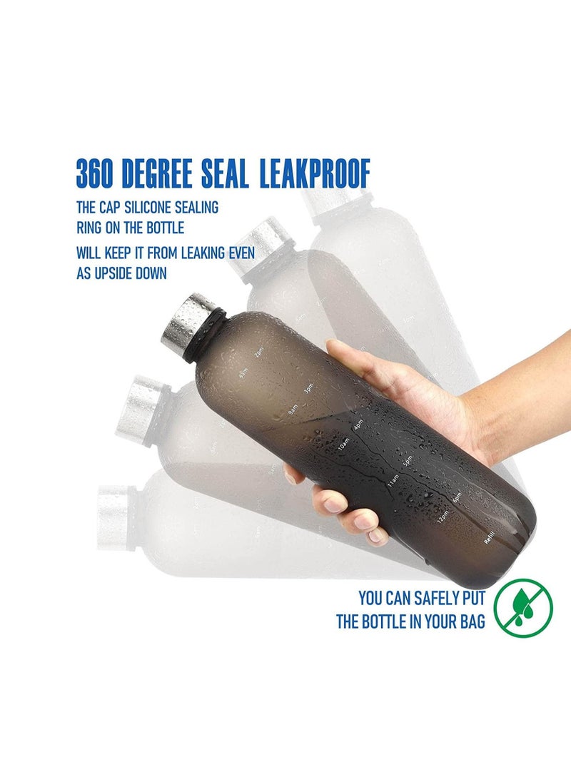 TYCOM - Drinking Water Bottle With Time Marker 1L Leak Proof BPA Free Motivational Reusable 32oz Water Bottles With Times To Drink Ideal For Fitness Sports Travel Gym Outdoor Black. - Image 1