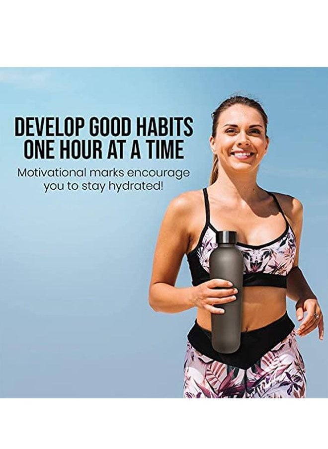 TYCOM - Drinking Water Bottle With Time Marker 1L Leak Proof BPA Free Motivational Reusable 32oz Water Bottles With Times To Drink Ideal For Fitness Sports Travel Gym Outdoor Black. - Image 1