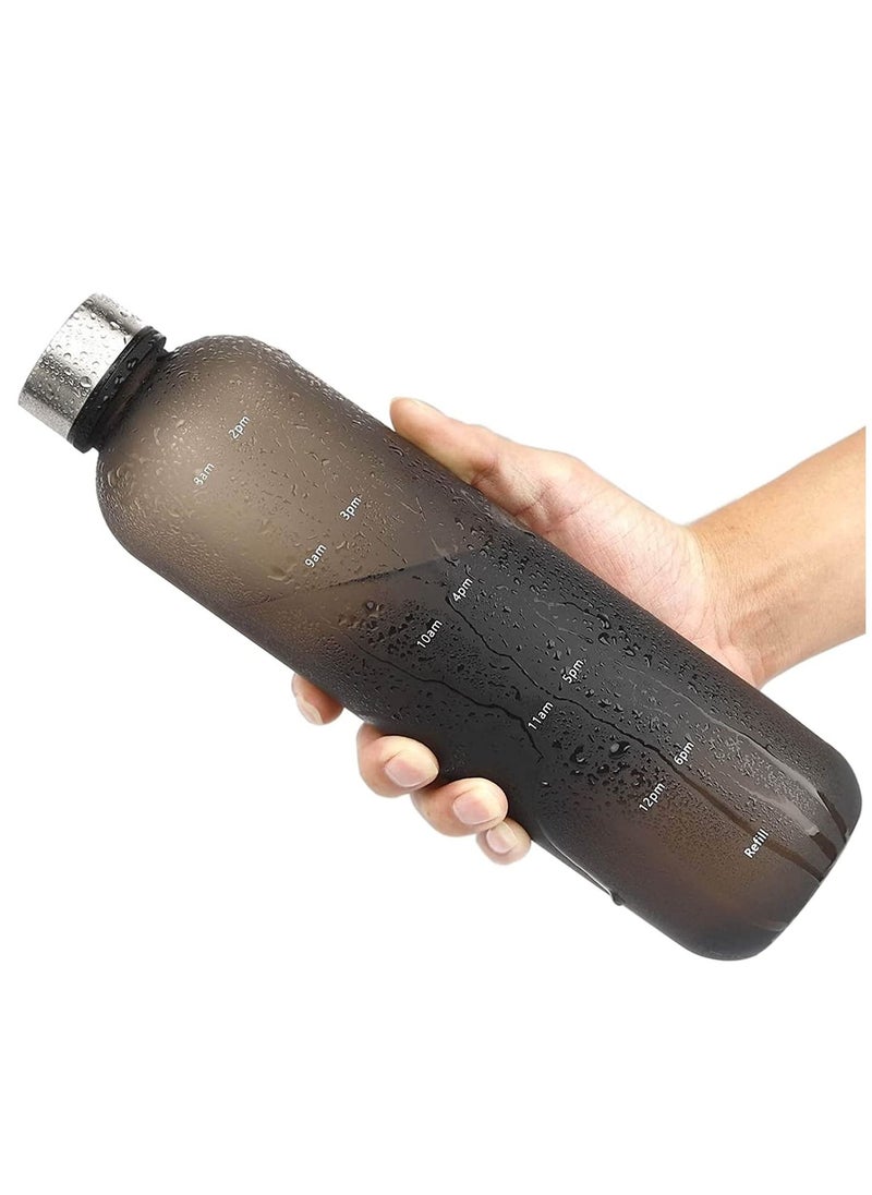 TYCOM - Drinking Water Bottle With Time Marker 1L Leak Proof BPA Free Motivational Reusable 32oz Water Bottles With Times To Drink Ideal For Fitness Sports Travel Gym Outdoor Black. - Image 1