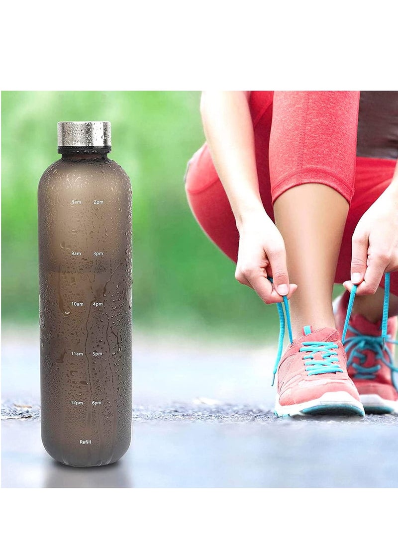 TYCOM - Drinking Water Bottle With Time Marker 1L Leak Proof BPA Free Motivational Reusable 32oz Water Bottles With Times To Drink Ideal For Fitness Sports Travel Gym Outdoor Black. - Image 1