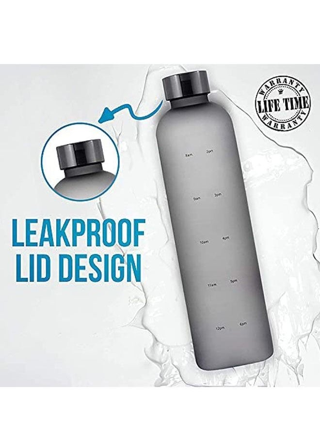 TYCOM - Drinking Water Bottle With Time Marker 1L Leak Proof BPA Free Motivational Reusable 32oz Water Bottles With Times To Drink Ideal For Fitness Sports Travel Gym Outdoor Black. - Image 1